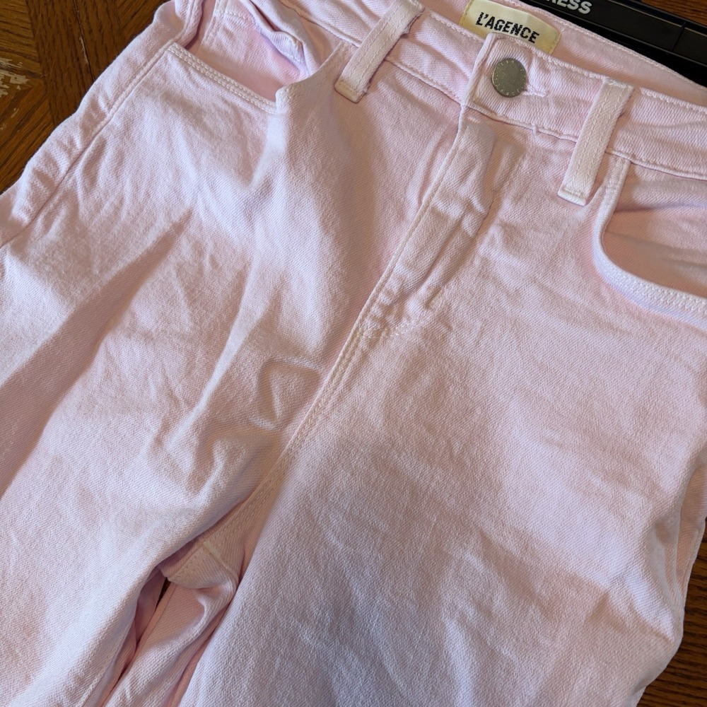 L'AGENCE Mira High Rise Cropped Micro Boot Jeans Lilac Snow Pink Sz 25 Soft Girl - Picture 3 of 5